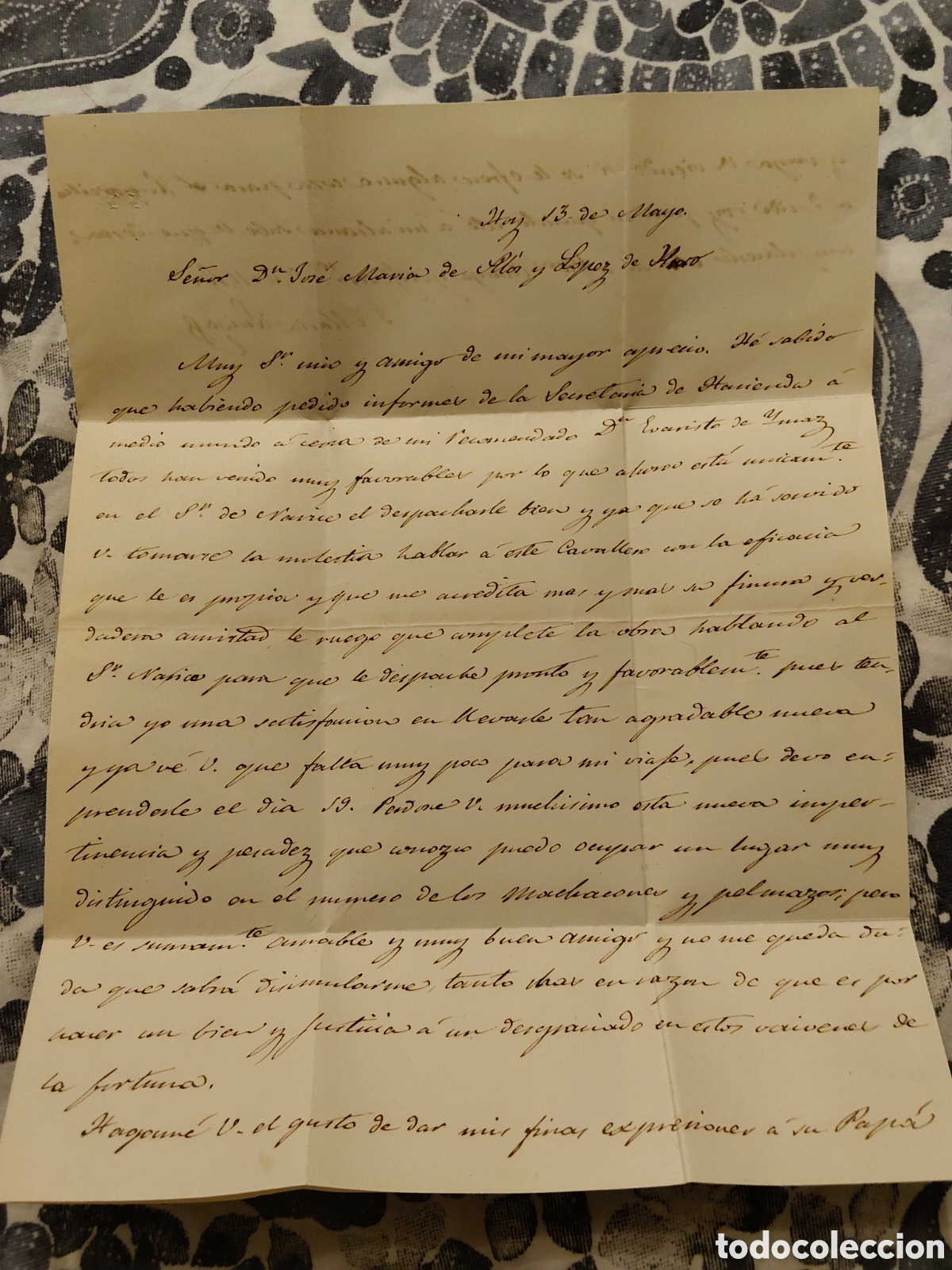 Manuscritos antiguos: Carta enviada por Maria Luisa de Borb&oacute;n a Jos&eacute; Mar&iacute;a Al&oacute;s mayordomo de semana