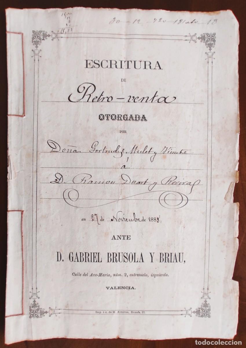 Manuscritos antiguos: VALENCIA A&Ntilde;O 1885 - SELLO 8&ordf; CLASE 4 PESETAS Y SELLO 12&ordf; CLASE 75 C. - RETRO VENTA TIERRAS BENIFAY&Oacute;