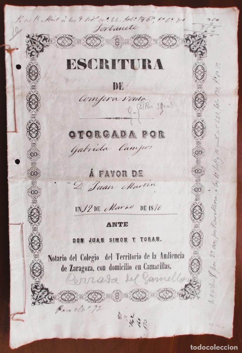Manuscritos antiguos: FORTANETE (TERUEL) A&Ntilde;O 1876 - (2) SELLO 11&ordm; 50 CENT. PESETA - VENTA TIERRAS EN LA LOCALIDAD