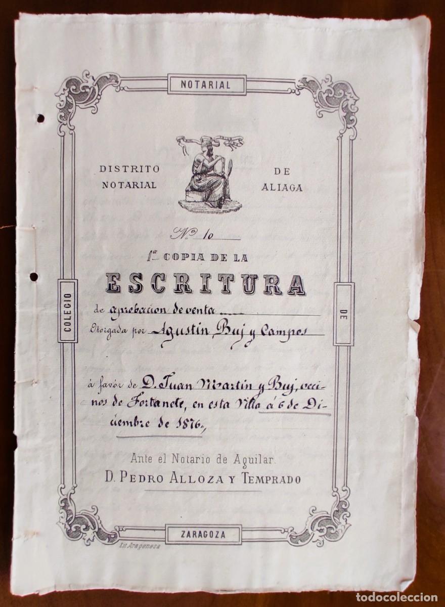 Manuscritos antiguos: FORTANETE (TERUEL) A&Ntilde;O 1876 - SELLO 11&ordm; 50 CENT. PESETA - VENTA TIERRAS EN LA LOCALIDAD