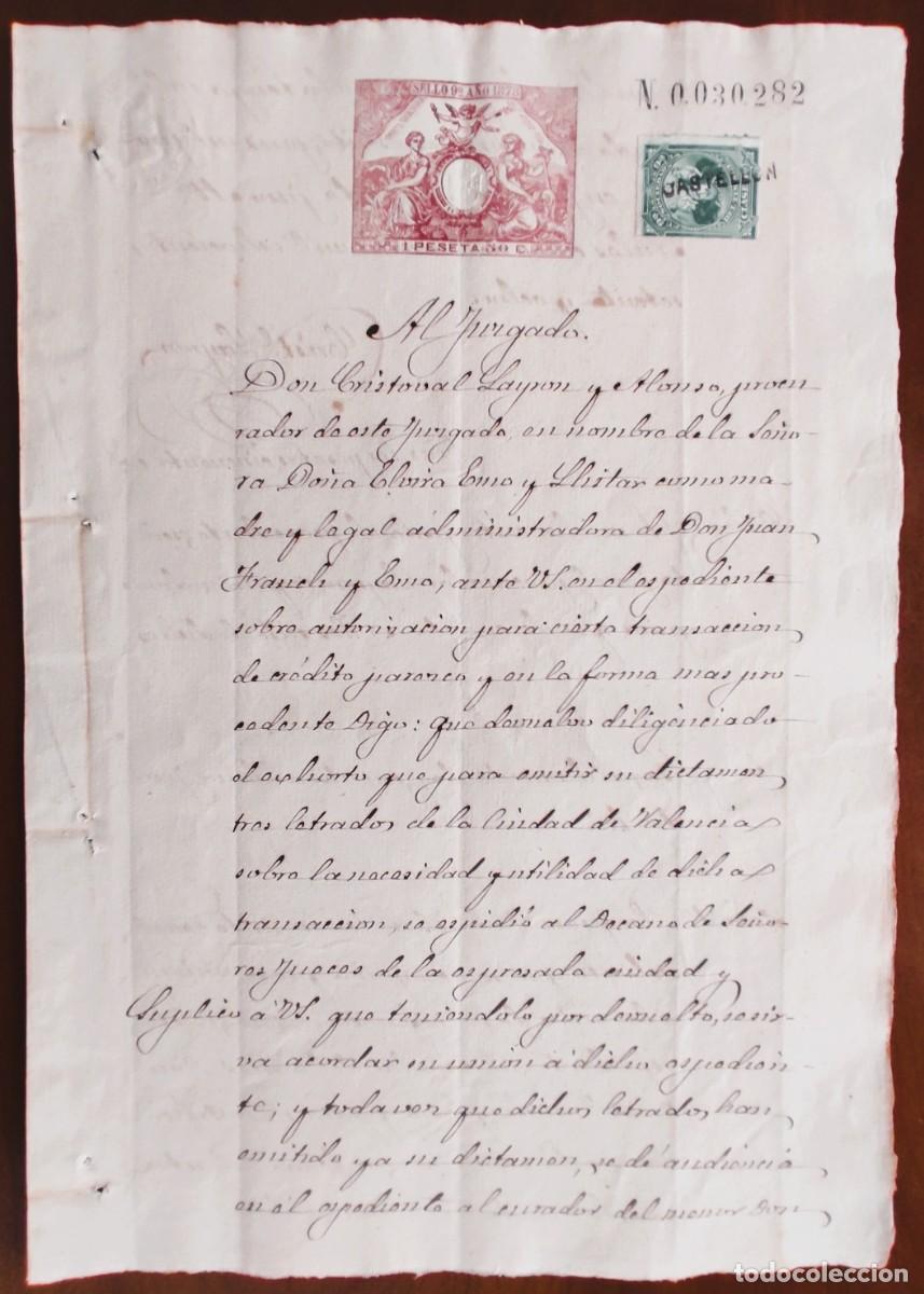 Manuscritos antiguos: NULES (CASTELL&Oacute;N) A&Ntilde;O 1878 - SELLO 9&ordm; 1 PESETA Y 50 CENT.- SOBRE AUTORIZACI&Oacute;N JUDICIAL TRANSACCIONES