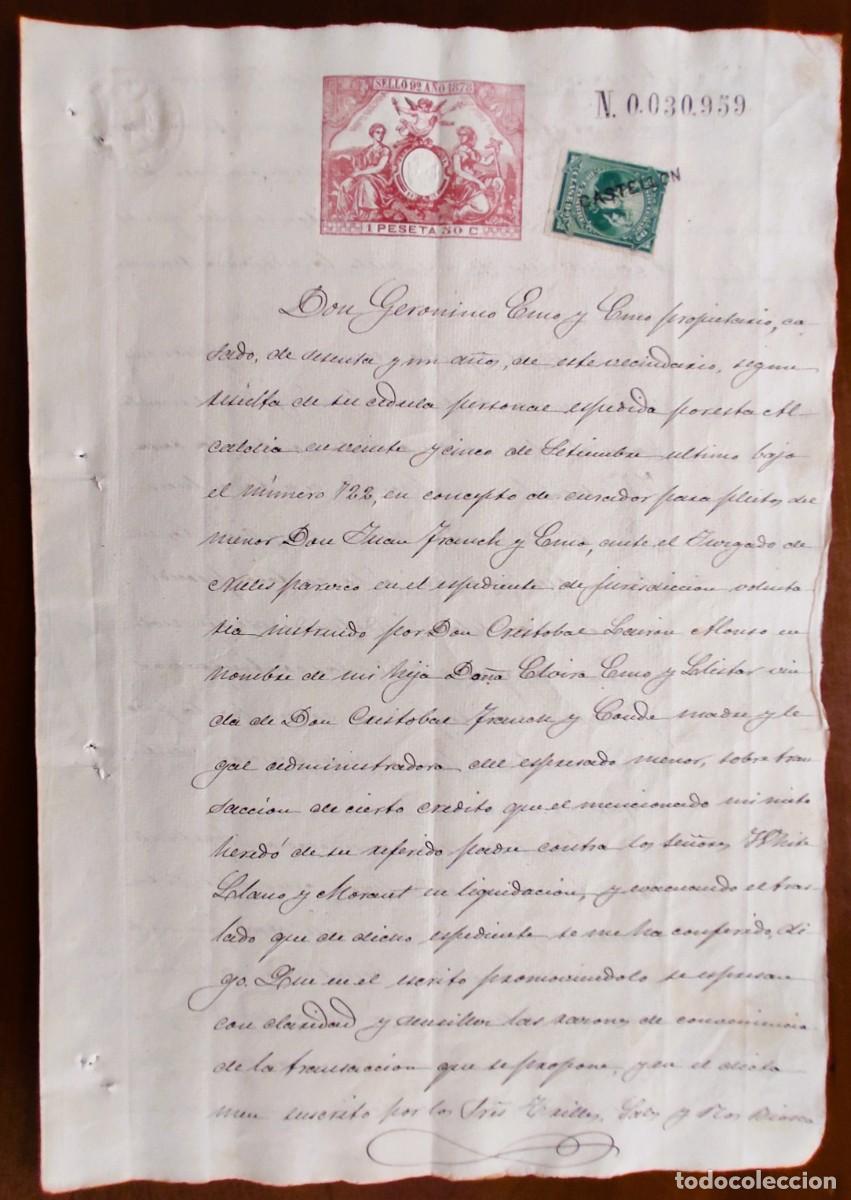 Manuscritos antiguos: NULES (CASTELL&Oacute;N) A&Ntilde;O 1878 - (2) SELLO 9&ordm; 1 PESETA Y 50 CENT.- SOBRE DEUDAS