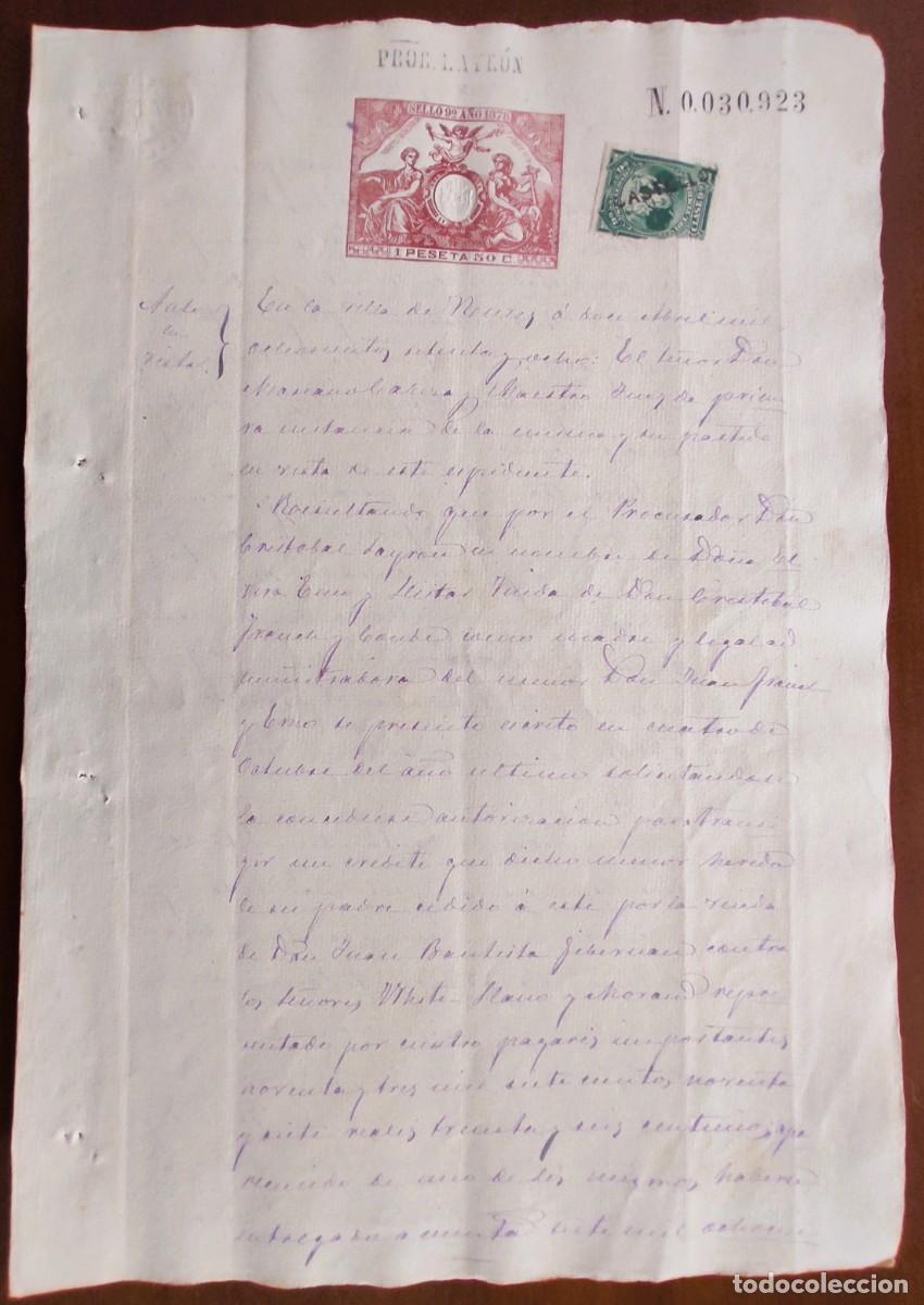 Manuscritos antiguos: NULES (CASTELL&Oacute;N) A&Ntilde;O 1878 - SELLO 9&ordm; 1 PESETA Y 50 CENT.- SOBRE DEUDAS Y HERENCIA