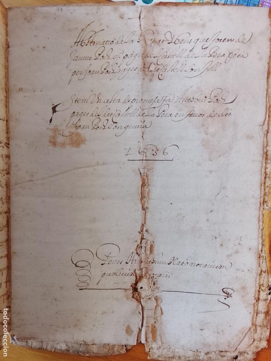 Manuscritos antiguos: Documento manuscrito de 1636 Castell de la Pera (Sant Lloren&ccedil; Savall, Vall&egrave;s Occidental) Pergamino