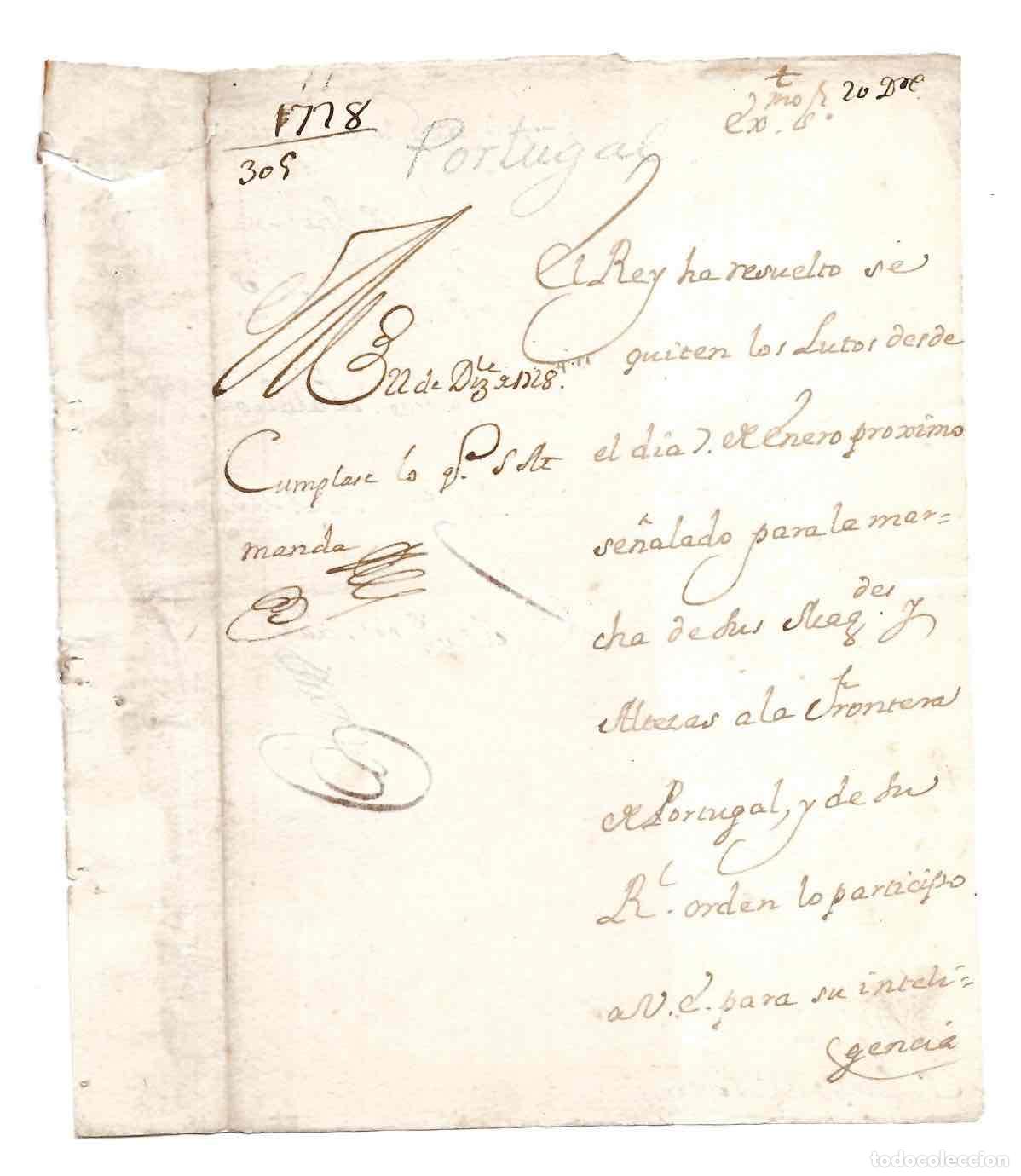 Manuscritos antiguos: ORDEN REAL FELIPE V DE ELIMINACION DE LUTOS POR VISITA DE SUS MAJESTADES A LA FRONTERA DE PORTUGAL