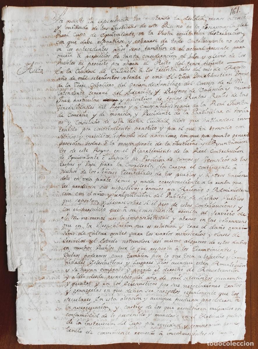 Manuscritos antiguos: VALENCIA A&Ntilde;O 1771 - AUTO PARA LA ELABORACI&Oacute;N DEL REPARTIMIENTO INCLUIDO NOBLES Y ECLESI&Aacute;STICOS