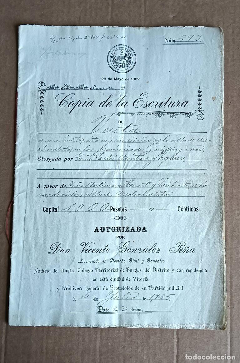 Manuscritos antiguos: Copia oficial Escritura 1925 Fecha del documento original 1862 venta Arrechavaleta Guip&uacute;zcoa