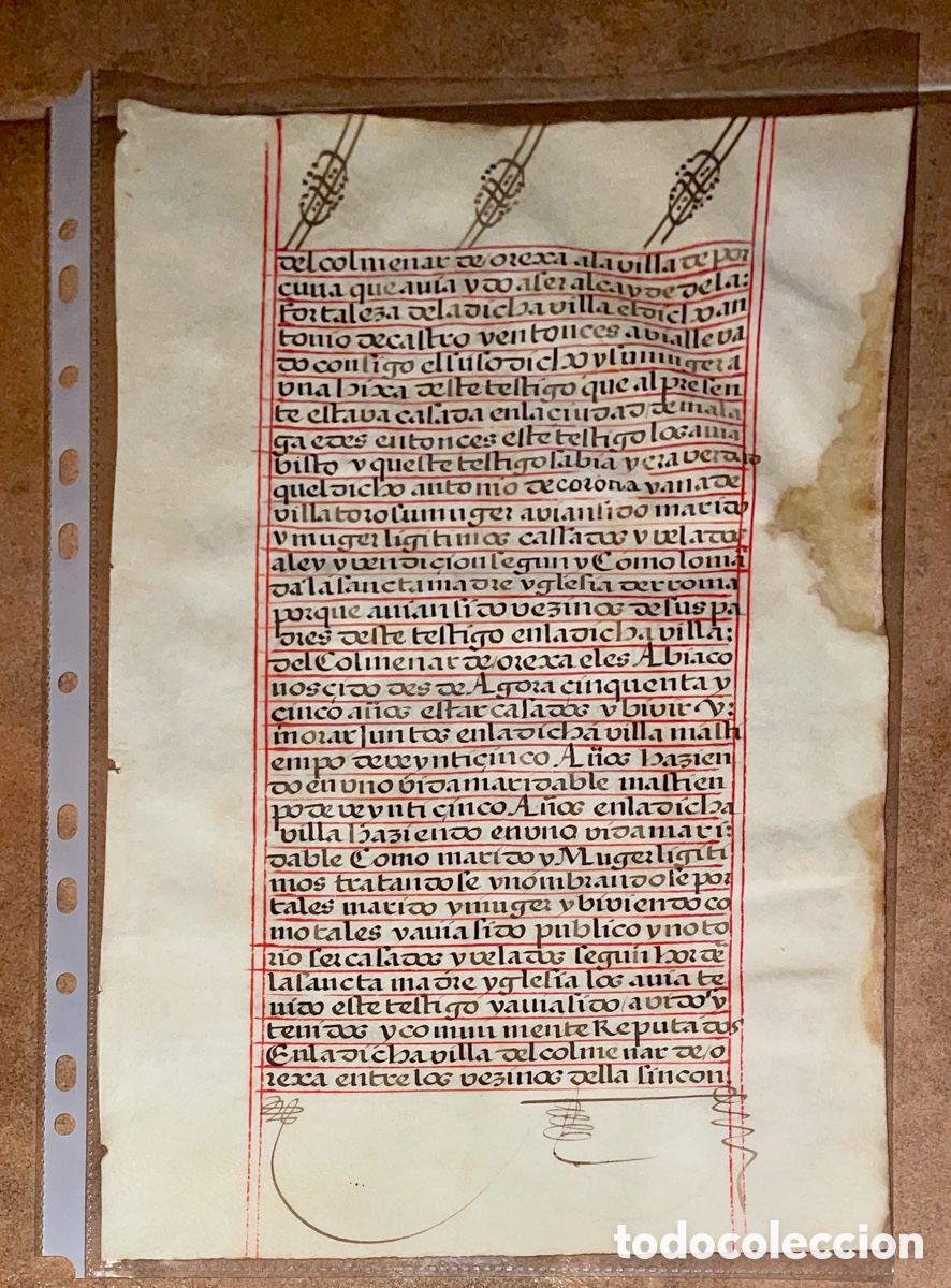 Manuscritos antiguos: Hoja en pergamino de un c&oacute;dice / Colmenar de Oreja / Siglo XVI - Foto 1