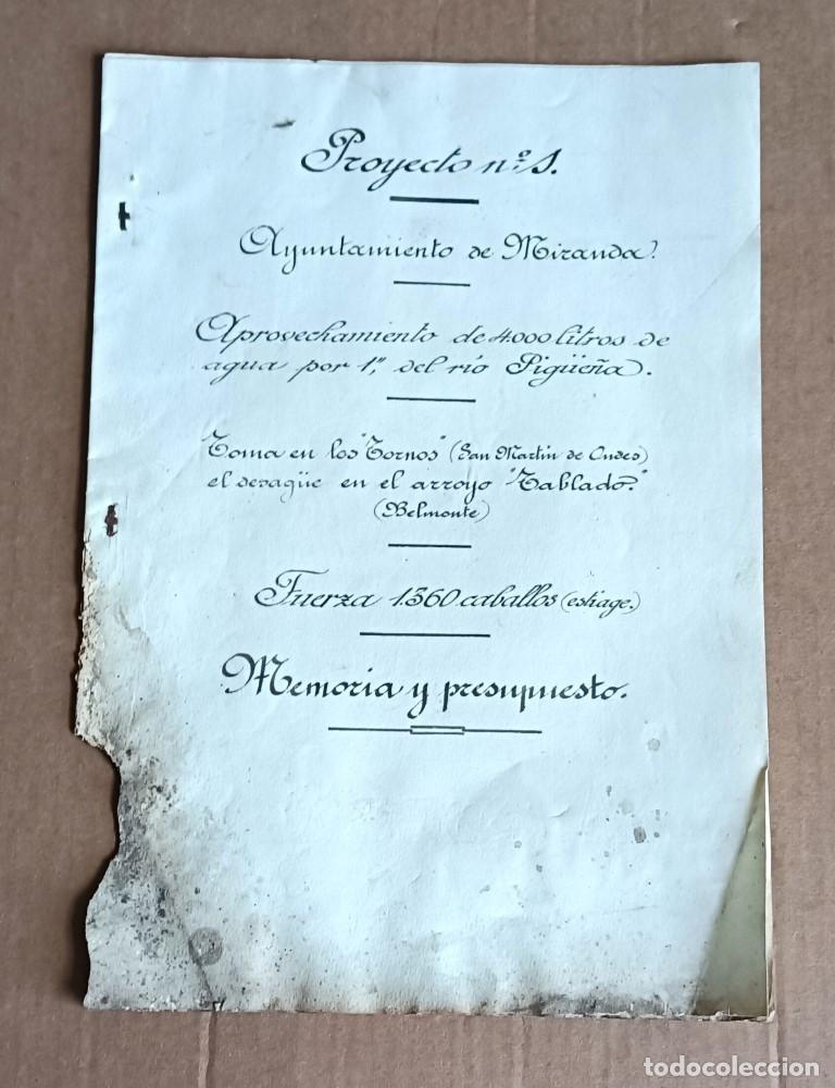 Manuscritos antiguos: proyecto del Ayuntamiento de Miranda 1902 Aprovechamiento de 4000 litros de agua por el primero del