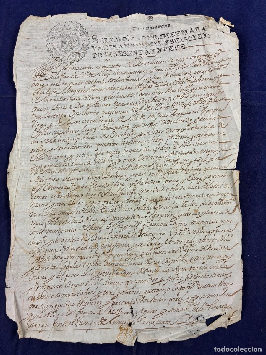 Manuscritos antiguos: Escritura compraventa Cantabria - manuscrito antiguo - 1669 - Sello Quarto - Estado regular