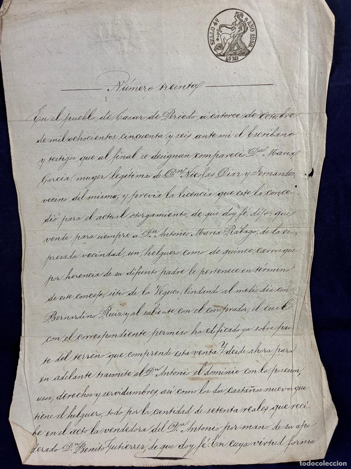 Manuscritos antiguos: Escritura compraventa. Mar&iacute;a Garc&iacute;a. Ysidoro del Ribero. 1856. Cabez&oacute;n de la Sal. Buen estado