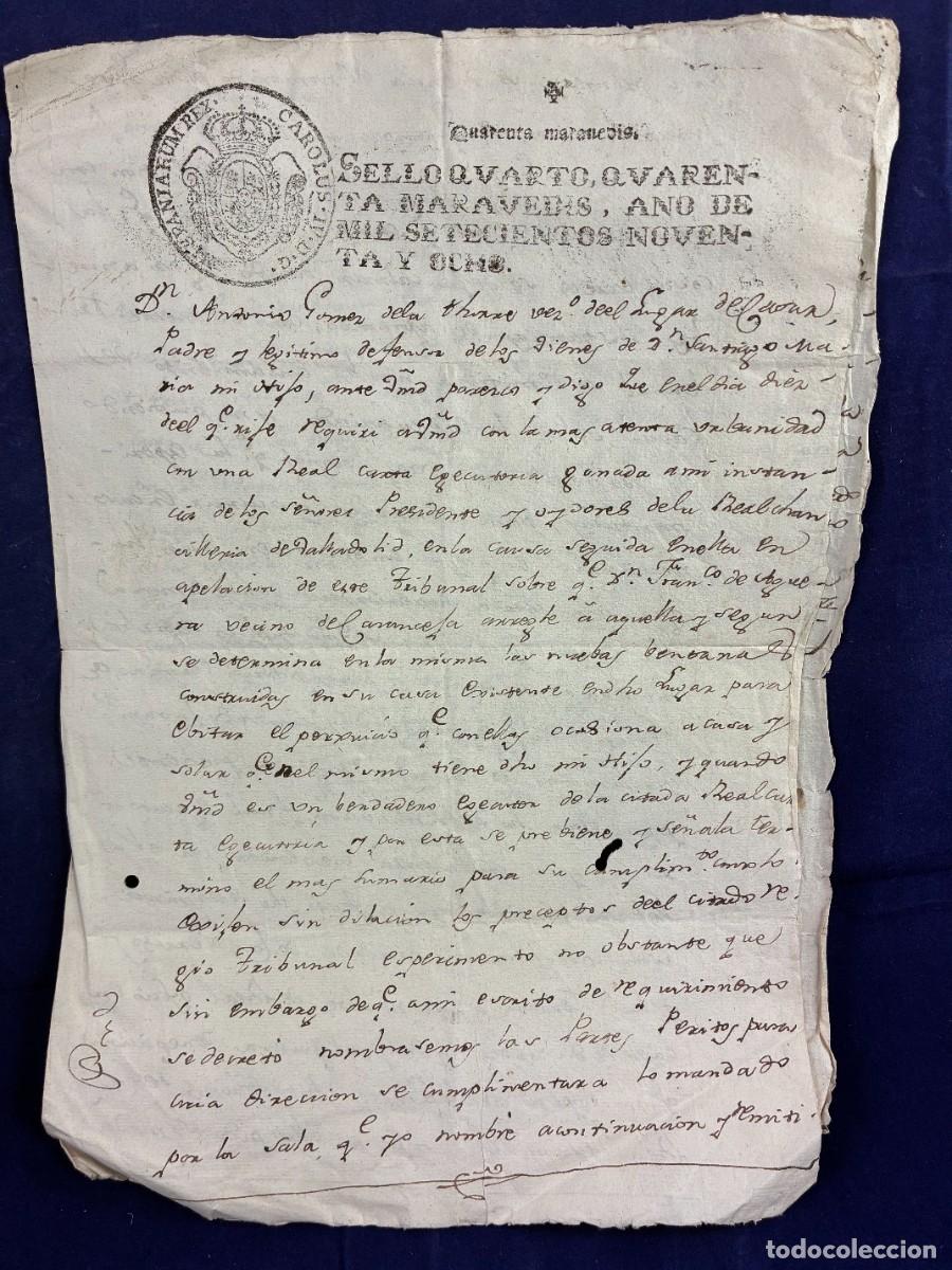 Manuscritos antiguos: Pleito ventanas A. G&oacute;mez de la Torre 1798 Santillana Sello 4&ordm; Buen estado Chancilleria Valladolid