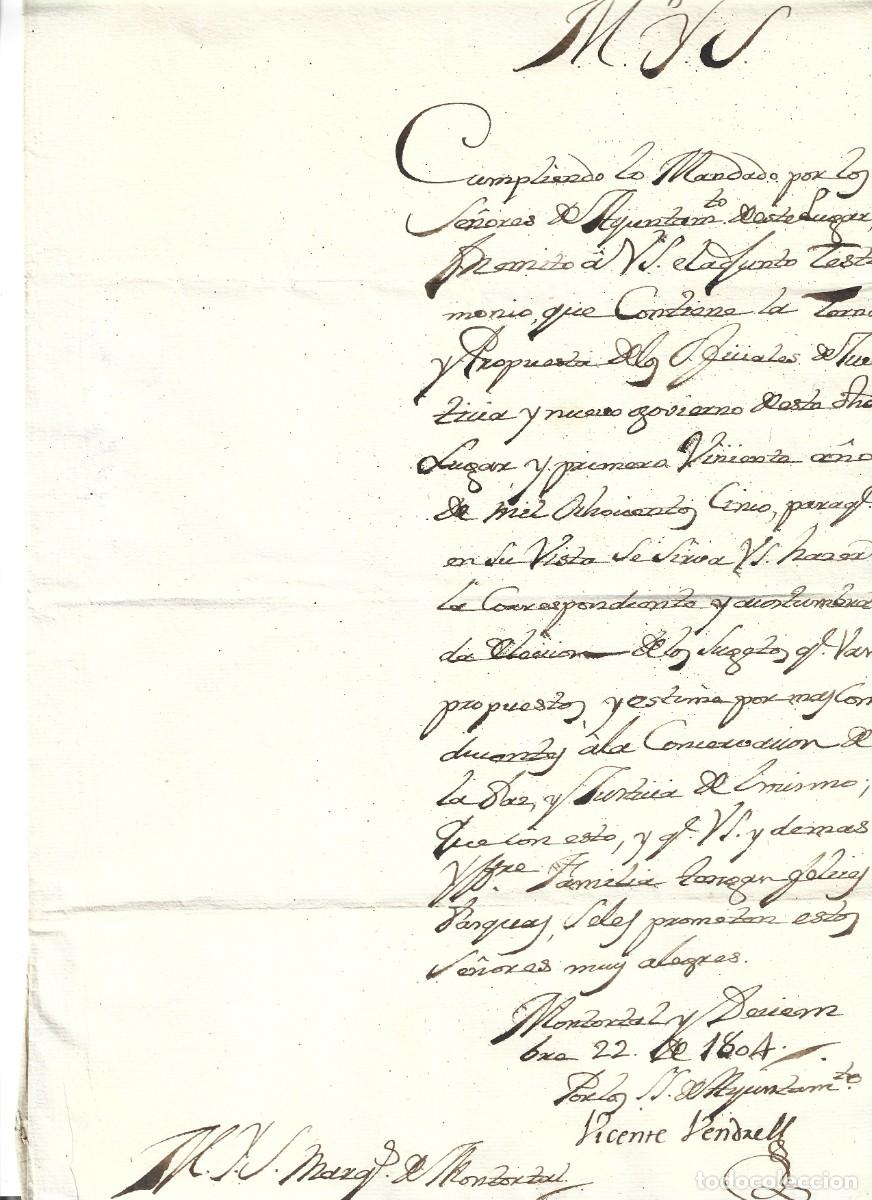 Manuscritos antiguos: 1804 Carta manuscrito propuesta de justicia Ayuntamiento de Montortal, La Alcudia, Valencia LEER