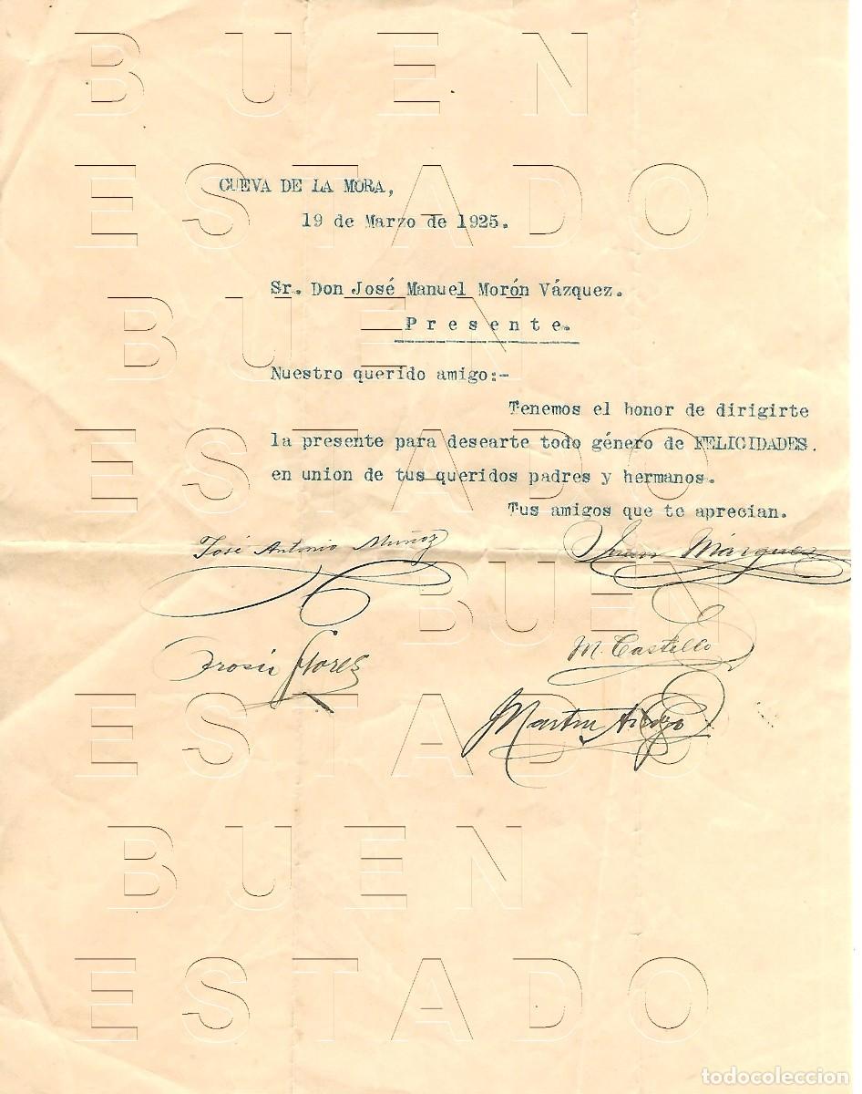 Manuscritos antiguos: 1925 CUEVA DE LA MORA CARTA MECANOSCRITA FIRMADA POR VECINOS M42