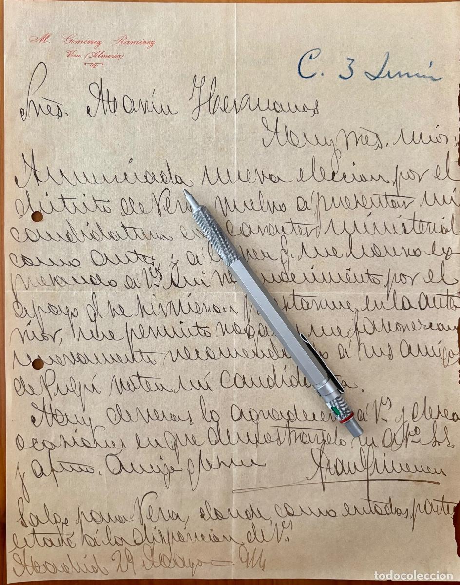 Manuscritos antiguos: VERA - ALMERIA- CARTA MANUEL GIMENEZ RAMIREZ- DIPUTADO A CORTES- Ca. 1890