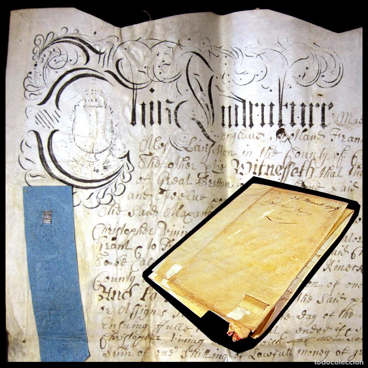 Ancient Manuscripts: A&ntilde;o 1717 Carta manuscrita en pergamino Cornualles Inglaterra Cornwall county England 26 March 1717