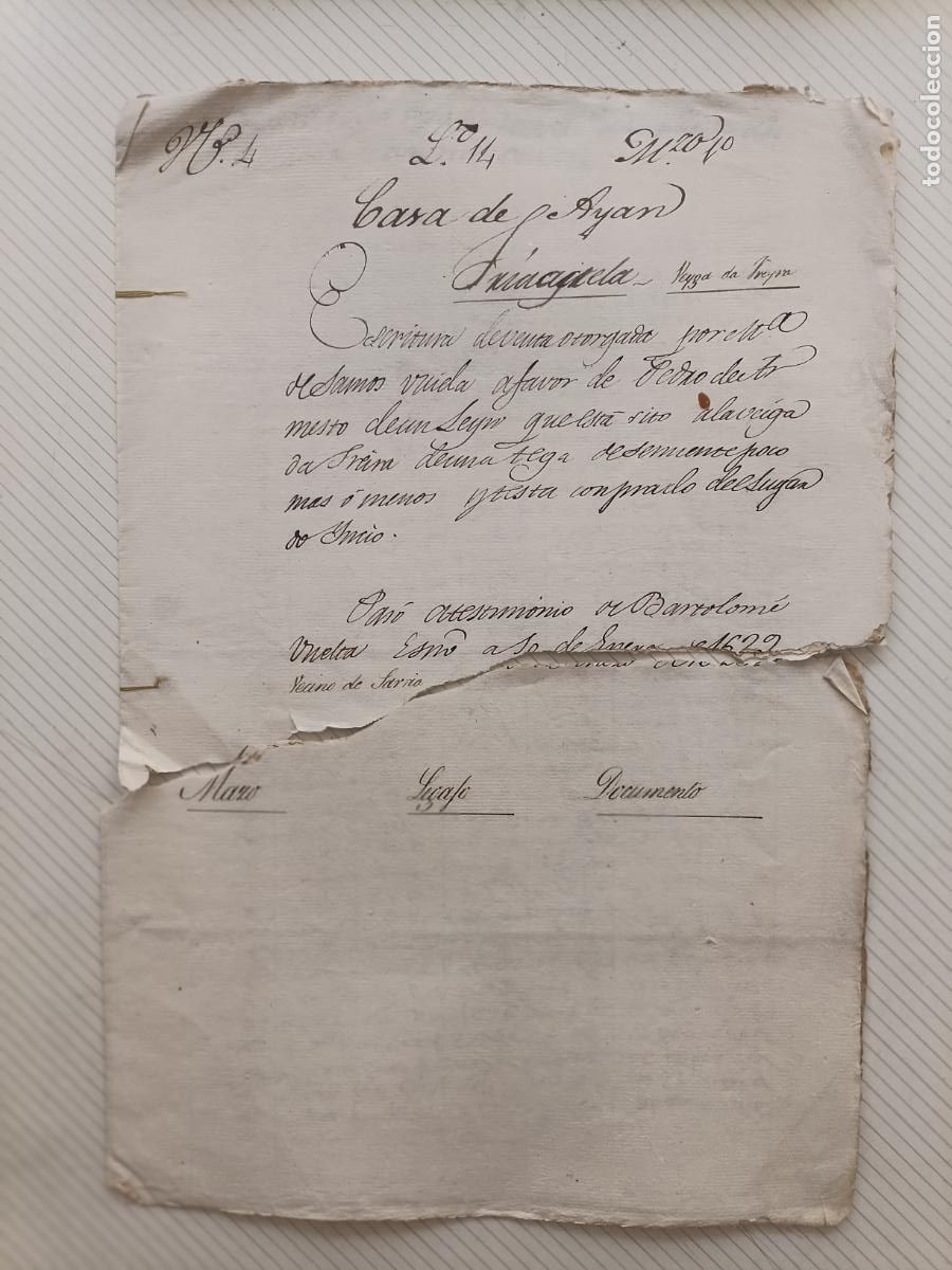 Manuscritos antiguos: Triacastela, Lugo, Galicia. Documento seccionado de 1629