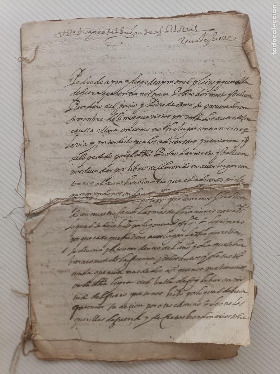 Manuscritos antiguos: Triacastela, Lugo, Pedro de Ayan, Galicia.Legajo manuscrito seccionado, sobre 1600 o anterior