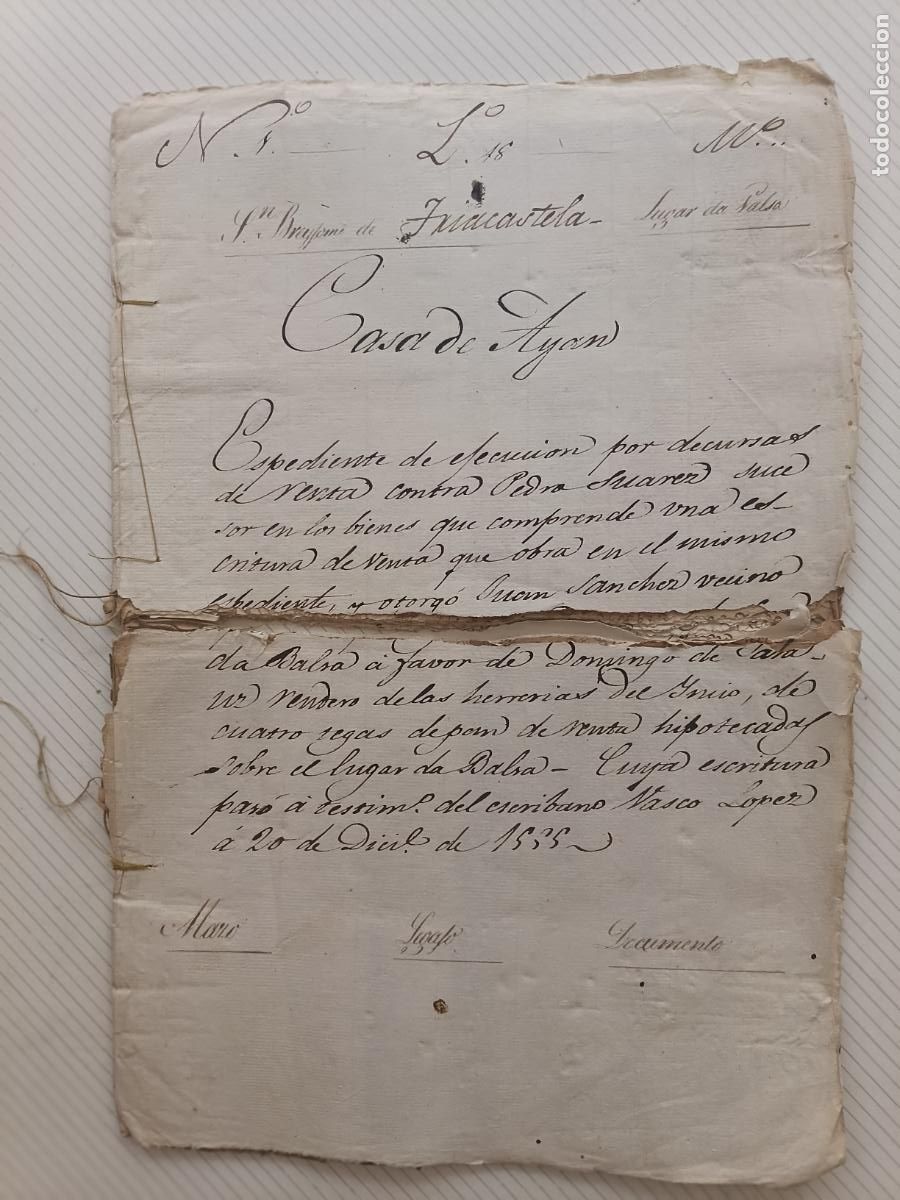 Manuscritos antiguos: Triacastela, Casa de Ayan, Lugo, legajo manuscrito seccionado, 1555