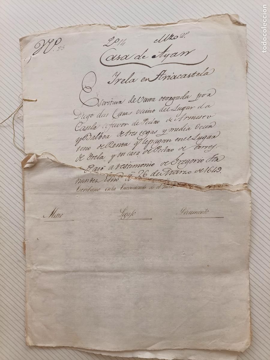 Manuscritos antiguos: Triacastela, Casa de Ayan, Lugo, legajo manuscrito seccionado, 1649 Papel timbrado, papel sellado