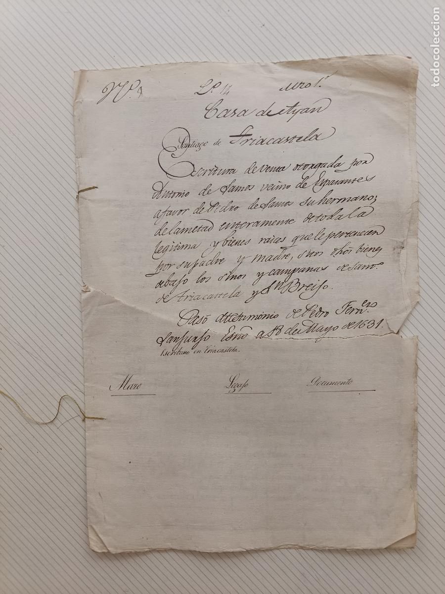 Manuscritos antiguos: Triacastela, Casa de Ayan, Lugo, legajo manuscrito seccionado, 1631