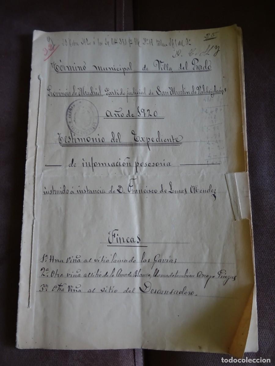Manuscritos antiguos: Villa del Prado , Madrid, expediente posesorio de vi&ntilde;as, testigos, 1920, 10 p&aacute;ginas