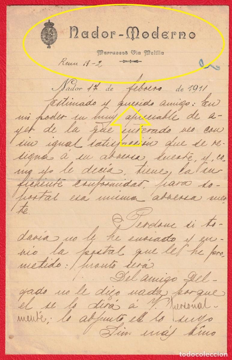 Manuscritos antiguos: A&ntilde;o 1911 - Documento manuscrito NADOR MODERNO - Marruecos via Melilla