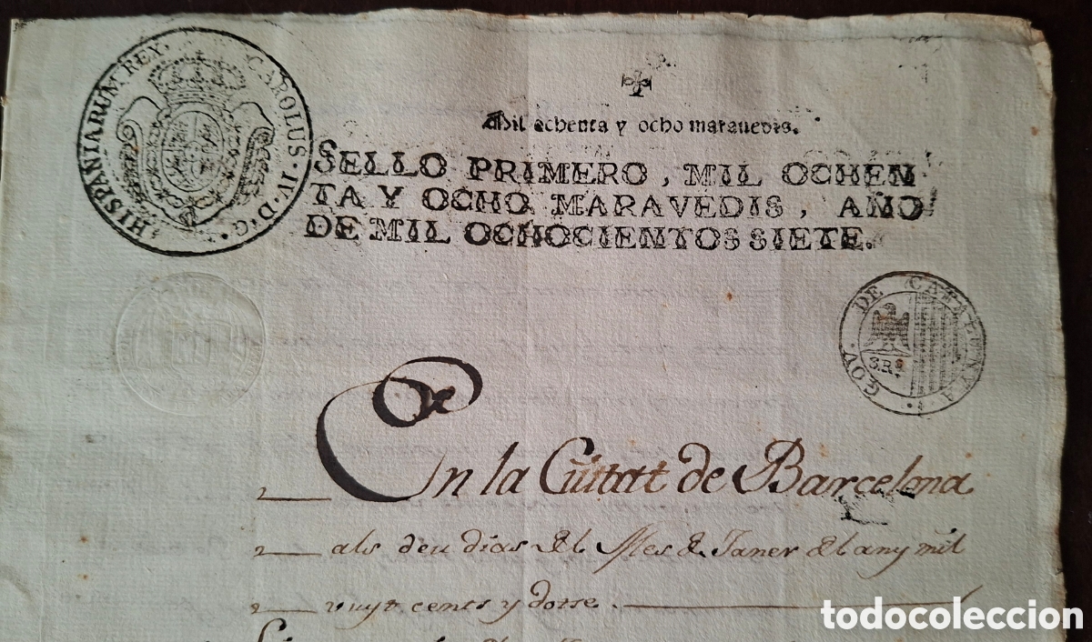 Manuscritos antiguos: Guerra independencia Napoleon papel timbrado Gov de Catalu&ntilde;a ocupacion francesa 1807