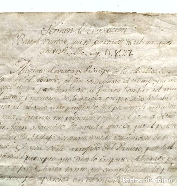 Manuscritos antiguos: Serm&oacute;n de Concepci&oacute;n. Manuscrito del siglo XVIII. - Foto 2