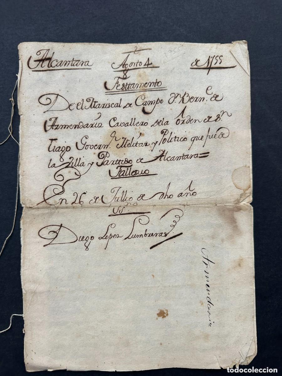 Ancient Manuscripts: A&Ntilde;O 1755 - TESTAMENTO DEL MARISCAL BERNAB&Eacute; DE ARMENDARIZ, GOBERNADOR DE ALCANTARA - NAVARRA