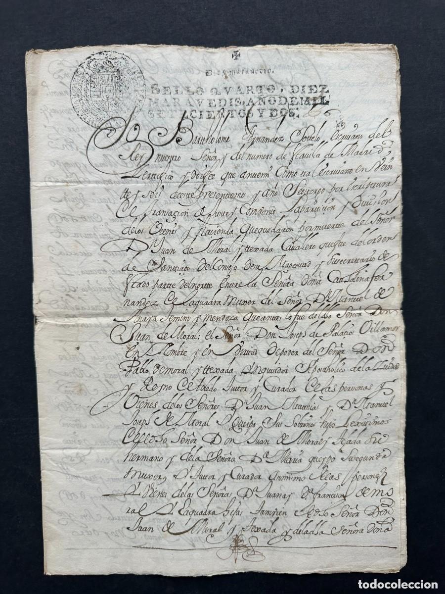 Manuscritos antiguos: a&ntilde;o 1702 - PARTICION DE BIENES POR MUERTE DE JUAN DEL MORAL Y TEJADA, CABALLERO DE SANTIAGO -