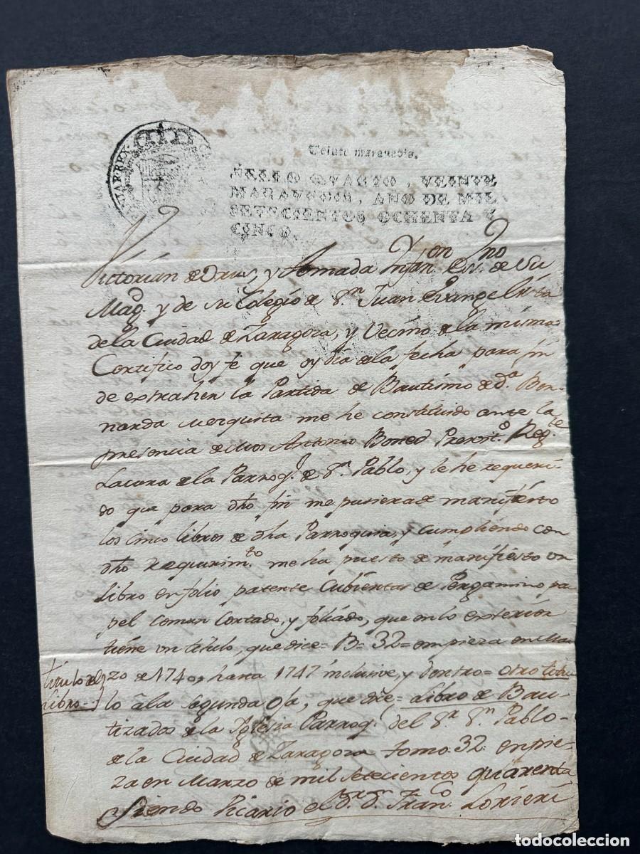 Manoscritti antichi: A&Ntilde;O 1785 - COPIA DE LA PARTIDA DE BAUTISMO DE BERNARDA MEZQUITA - ZARAGOZA ARDID