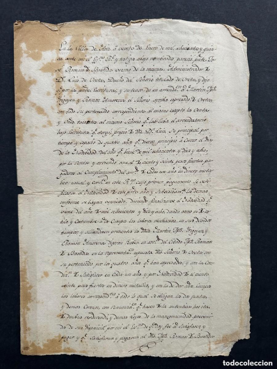 Manoscritti antichi: a&ntilde;o 1815 - ARRENDAMIENTO DEL SE&Ntilde;ORIO DE URETA CONCEDIDO POR LUIS DE URETA - NAVARRA