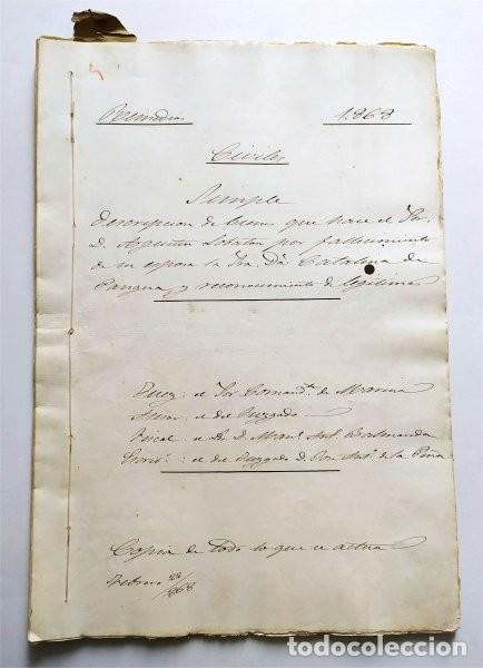 Manuscritos antiguos: Descripci&oacute;n bienes y leg&iacute;tima de Agust&iacute;n Lobat&oacute;n por (+) de su esposa Catalina de Pangua. Cuba, 1868