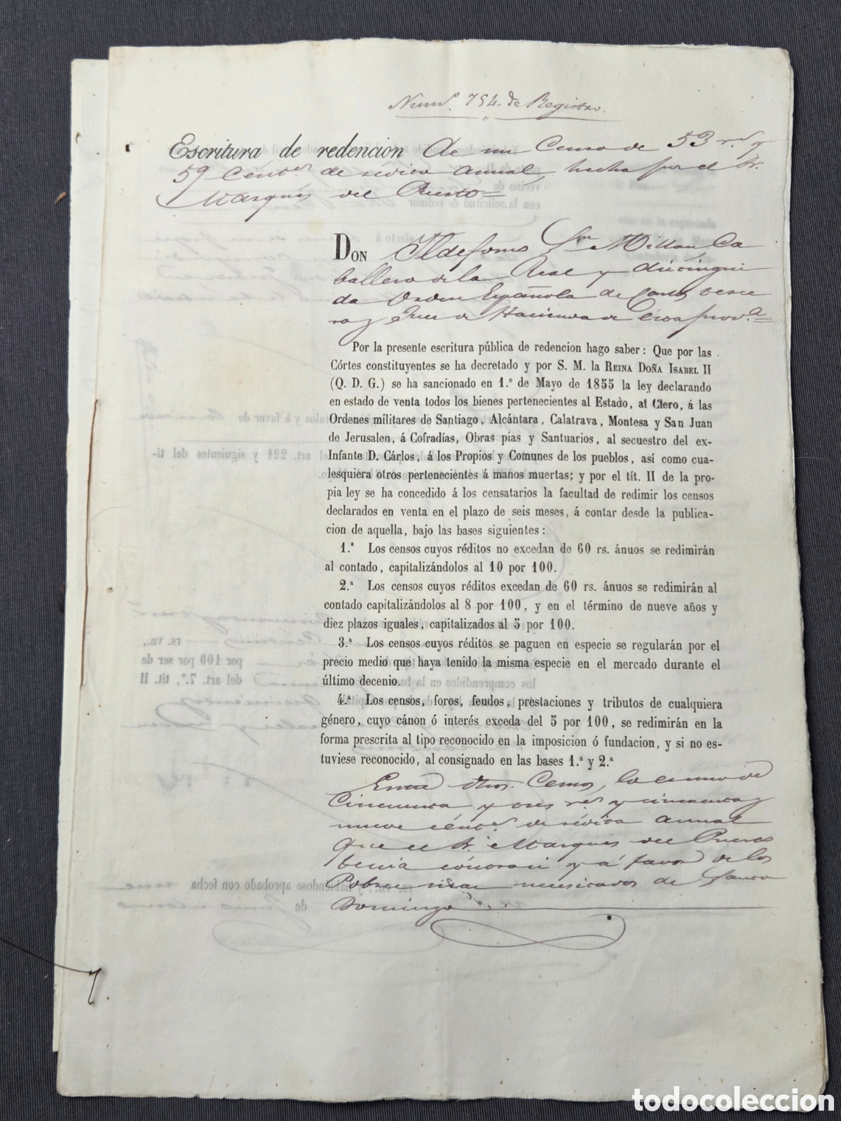 Manuscrits anciens: LOGRO&Ntilde;O 1855 Expediente desmortizaci&oacute;n de Madoz, Marqu&eacute;s del Puerto