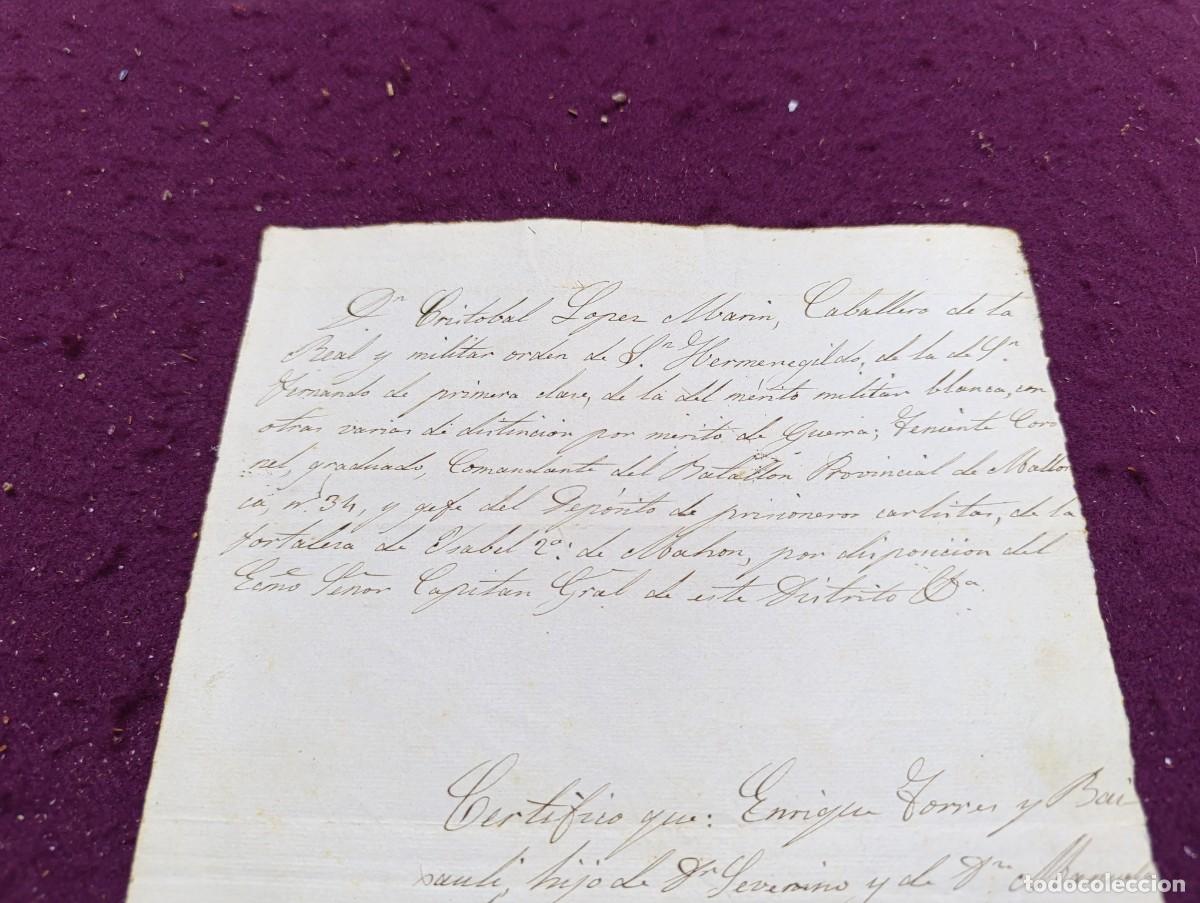 Alte Manuskripte: AM43, Antiguo Manuscrito, 1874, Mah&oacute;n, Tercera Guerra Carlista, Certificaci&oacute;n Militar de Servicios