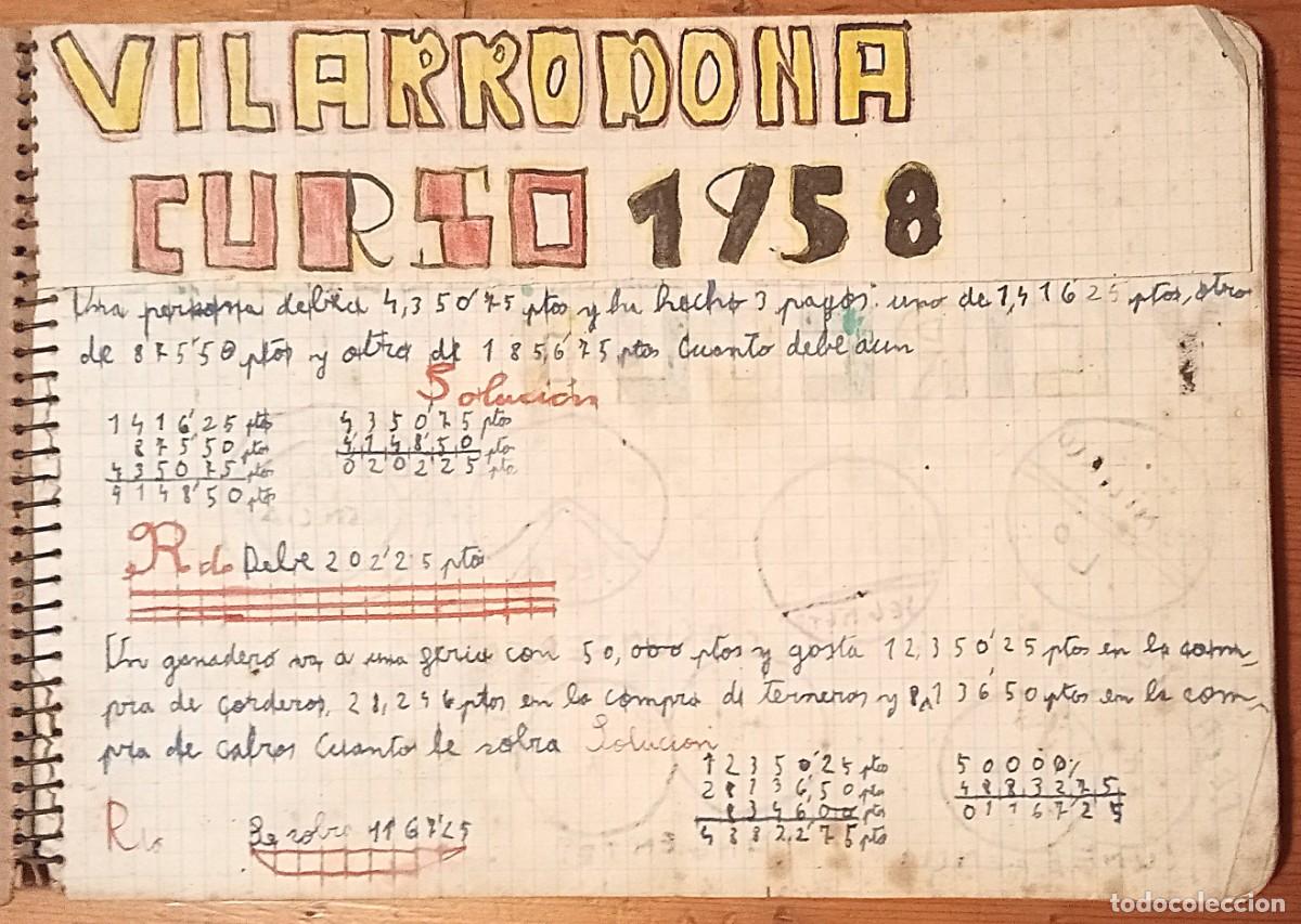 Manuscritos antigos: Vilarrodona (Tarragona), 1958. Libreta escolar franquista con numerosos dibujos.
