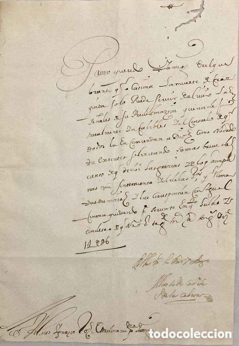 Manuscritos antiguos: Carta manuscrita del Conde Ca&ntilde;ete a D. Alonso de Medina, Azangaro - Per&uacute;. 1696.