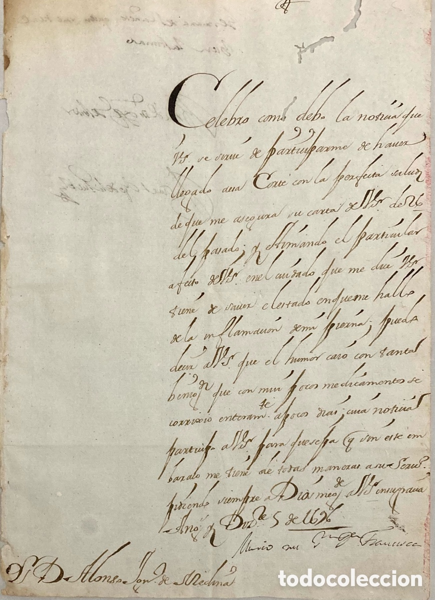 Manuscritos antiguos: Carta a D. Alonso de Medina, corregidor de Azangaro - Per&uacute;. 1696.