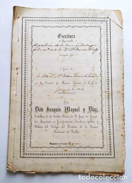 Manuscritos antiguos: Escritura o hijuela de partici&oacute;n de bienes. Medina Sidonia (C&aacute;diz) 1867