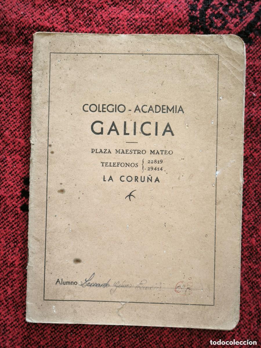 Manuscritos antiguos: Cuaderno Escolar Colegio Academia Galicia F&iacute;sica Manuscrito La Coru&ntilde;a A&ntilde;os 40-50 Original