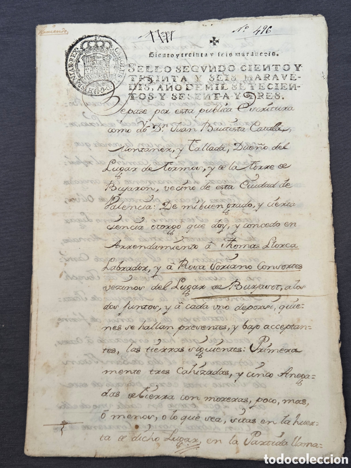 Manuscritos antiguos: VALENCIA 1763 MANUSCRITO ESCRITURA DE ARRENDAMIENTO DEL CONDE DE CIRAT