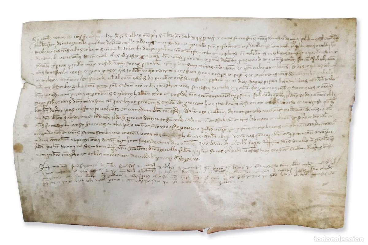 Manuscritos antiguos: Manuscrito pergamino Mas del Monasterio Sant Benet de Bages (San Fruitos de Bages Barcelona ) 1368