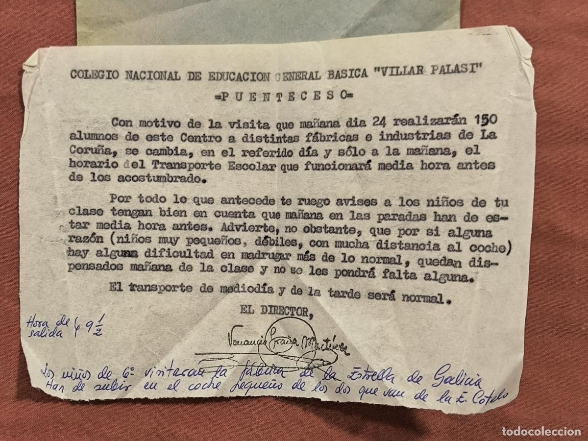 Manuscritos antiguos: Carta Colegio Villar Palas&iacute; de Puenteceso &ndash; Aviso Transporte Escolar con Sobre