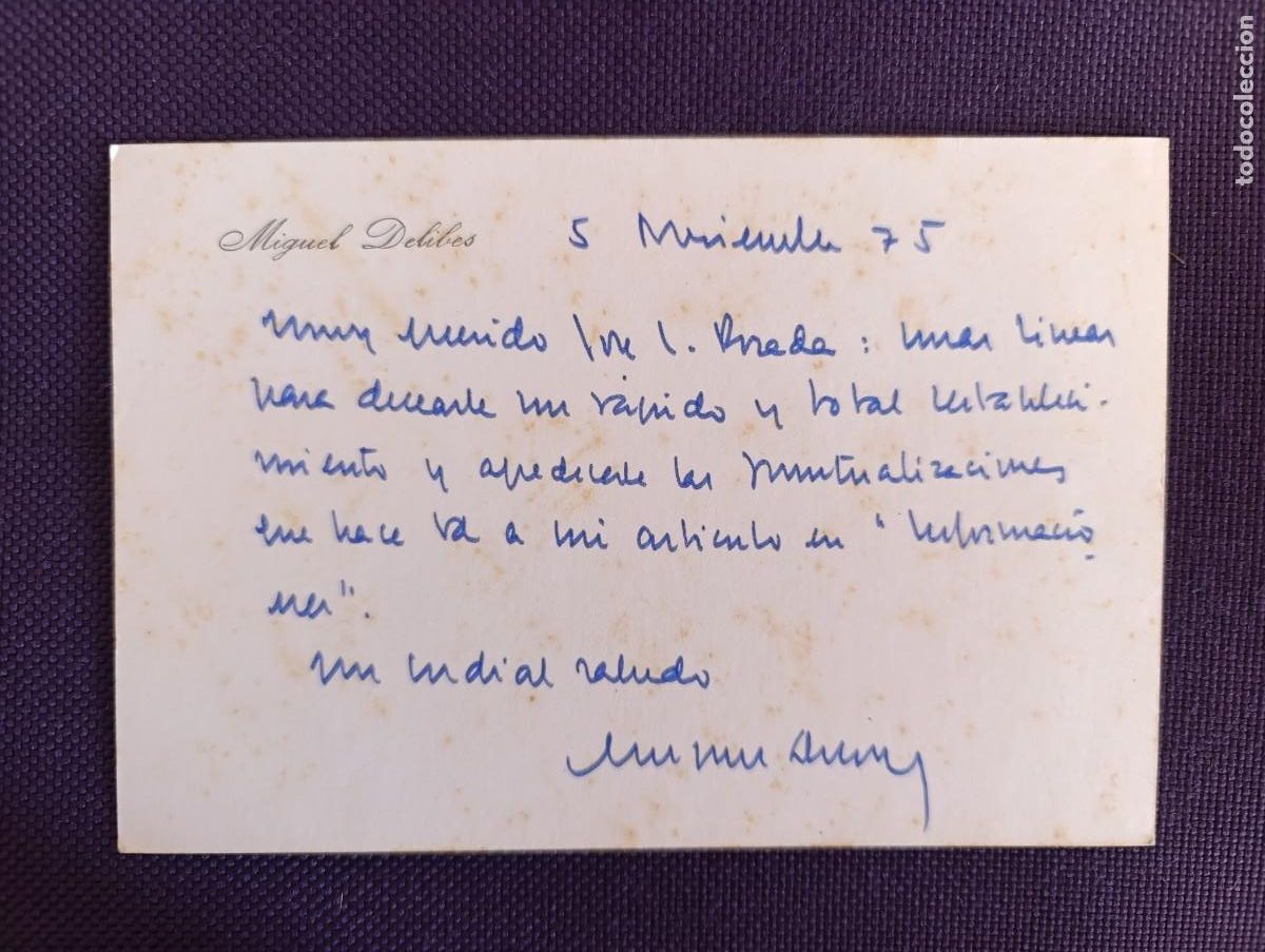 Manuscritos antiguos: EXTRAORDINARIO DOCUMENTO MANUSCRITO Y FIRMADO POR MIGUEL DELIBES. TOTALMENTE ORIGINAL Y UNICO EN TC.