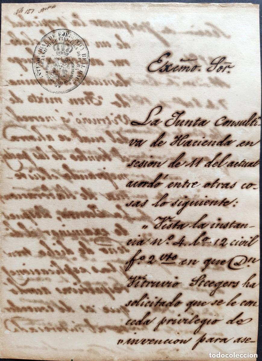 Manuscritos antiguos: Cuba. 1861. Conde de Arm&iacute;ldez de Toledo. Invenci&oacute;n de Tren de elaboraci&oacute;n de az&uacute;car para ingenios.