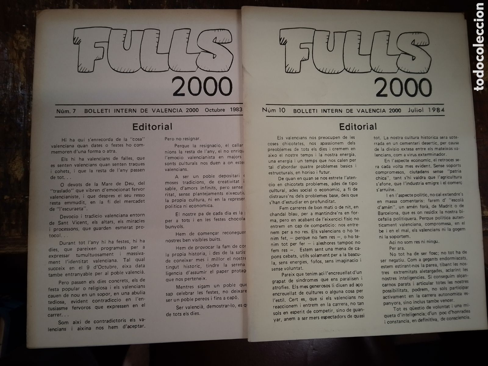 Manuscritos antiguos: FULLS 2000. 2 VOLUMENES. BOLLETI INTERN DE VALENCIA.NUM. 7 Y 10. 984