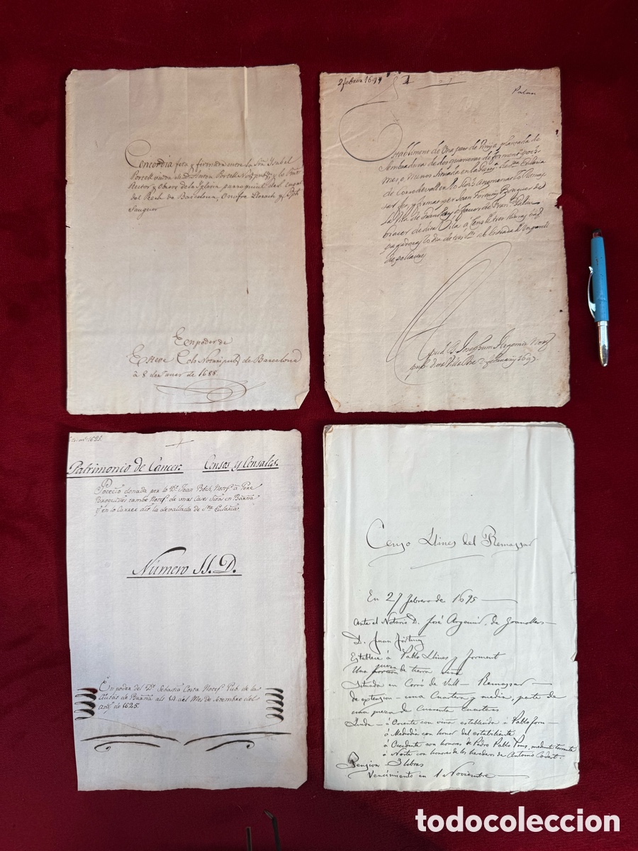 Manuscritos antiguos: Lote de 4 manuscritos antiguos de 1625-1695 !
