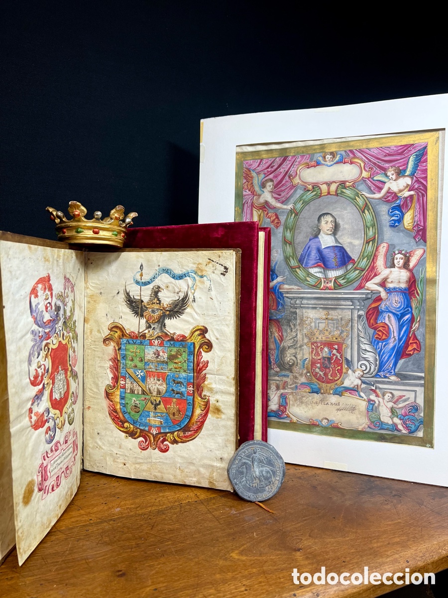Manuscritos antiguos: Frontispicio en vitela miniada. 1679, firmada.