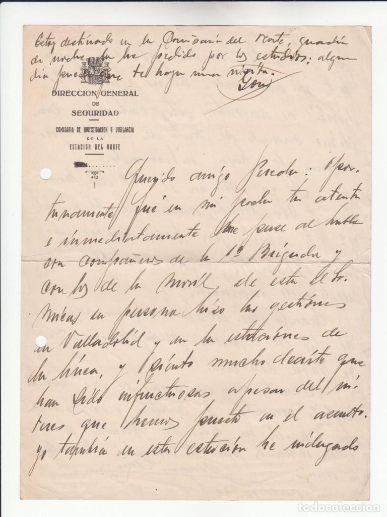 Manuscritos antiguos: Carta manuscrita Direcci&oacute;n General de Seguridad Comisaria de Investigaci&oacute;n y Vigilancia en la estaci